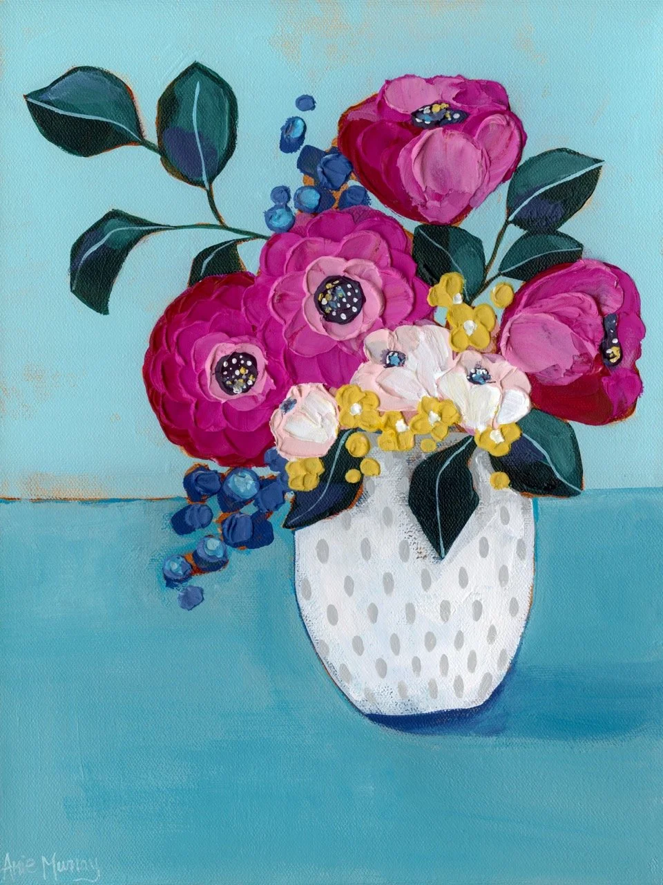 Sky　アメリ　WATERCOLOR PAINT FLORAL Berry Zinnias |12x16 Textured Acrylic Floral Still Life — Amie